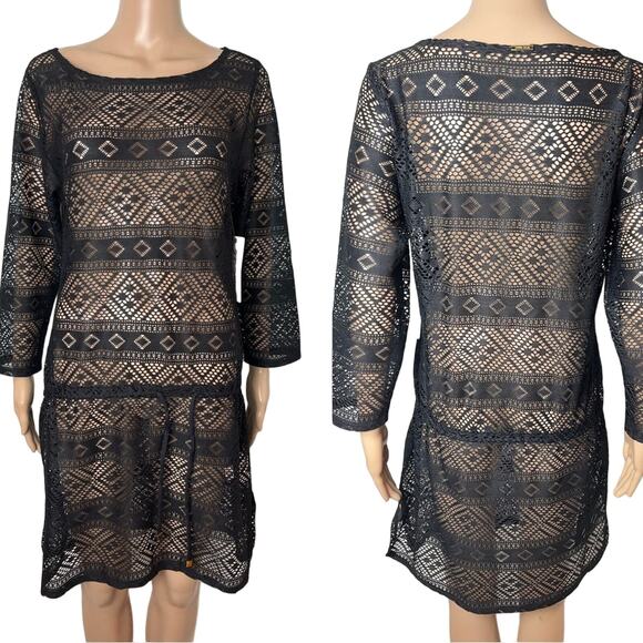 Anne Cole Other - New Anne Cole Black Lace Crochet Cinch Waist Swimsuit Coverup